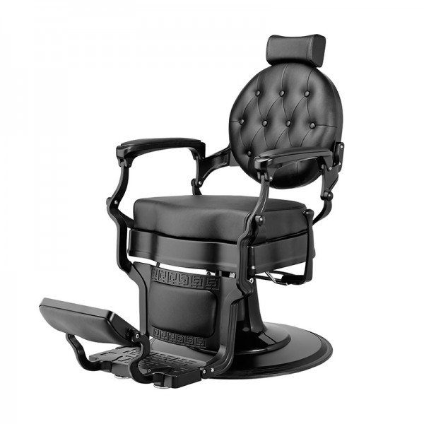 Cadeirão de barbeiro Buzz Black: Hidráulico, reclinable e giratório com acabamento negro mate